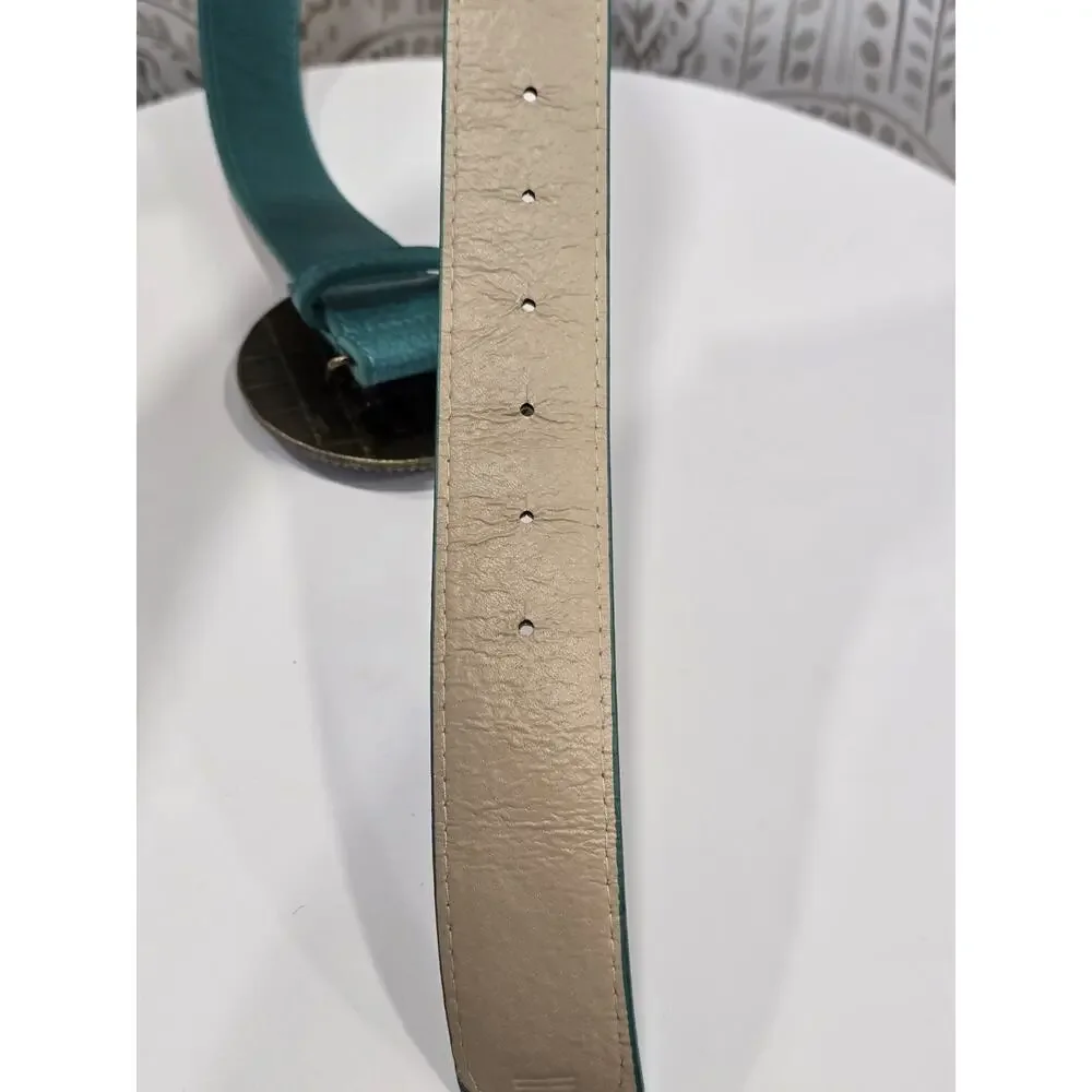 Vintage Womens Medium Belt Western Cowgirl Turquoise Teal Beaded Large Concho